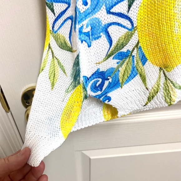 Plus Size Lemon Print Italian Knit Boho Top 2X/3X Resort Summer Blouse - Picture 8 of 16